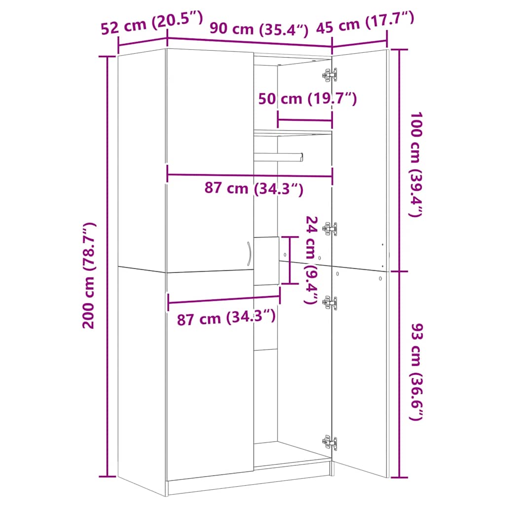 Armadio Grigio Sonoma 90x52x200 cm in Legno Multistrato | homemem39