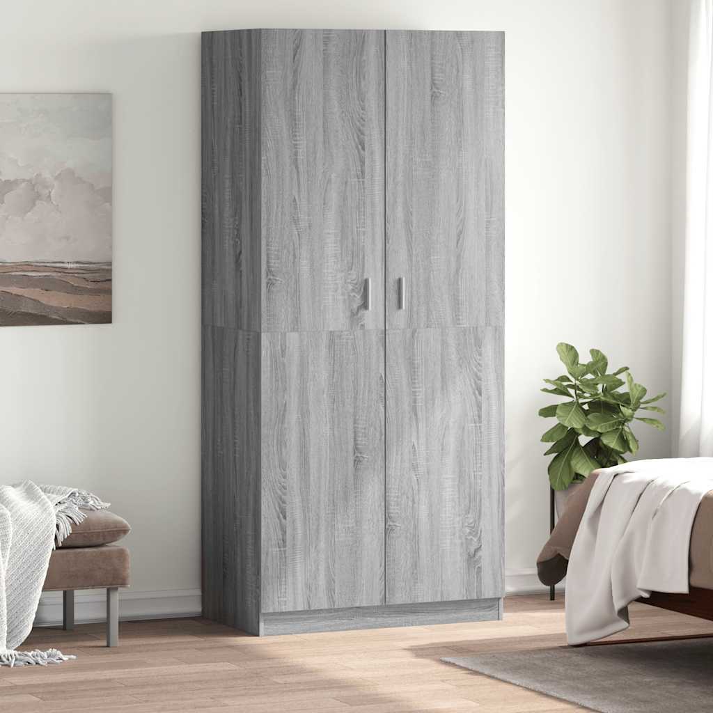 Armadio Grigio Sonoma 90x52x200 cm in Legno Multistrato