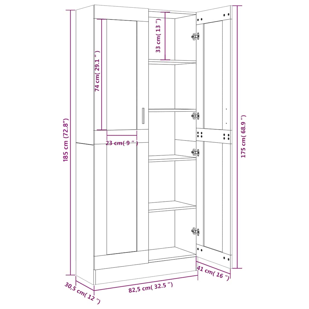 Mobile Vetrina Rovere Fumo 82,5x30,5x185 cm Legno Multistrato | homemem39