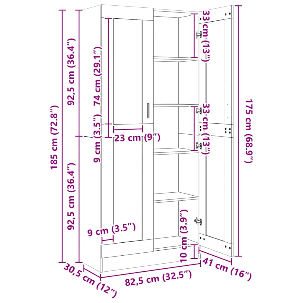 Mobile Vetrina Rovere Fumo 82,5x30,5x185 cm Legno Multistrato | homemem39