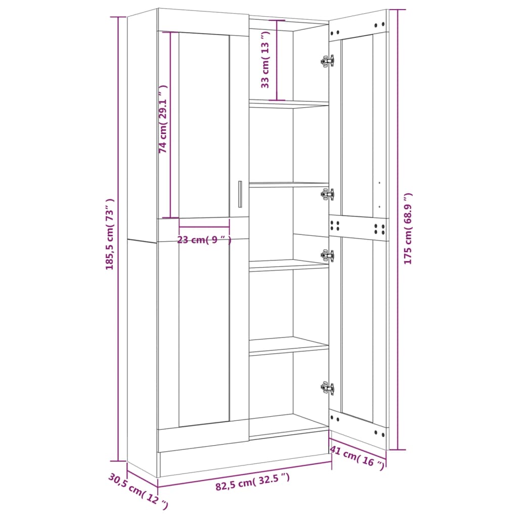 Mobile Vetrina Grigio Sonoma 82,5x30,5x185,5 Legno Multistrato - homemem39