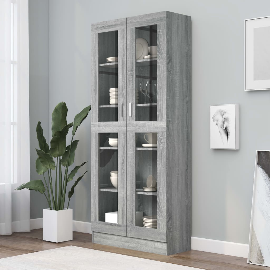 Mobile Vetrina Grigio Sonoma 82,5x30,5x185,5 Legno Multistrato - homemem39