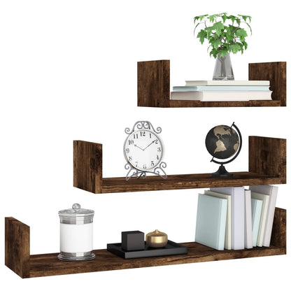 Mensole Espositive da Parete 3 pz Rovere Fumo Legno Multistrato | homemem39