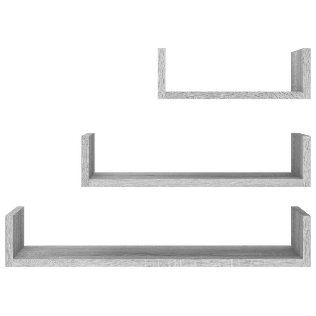 Mensole Espositive a Parete 3pz Grigio Sonoma Legno Multistrato | homemem39