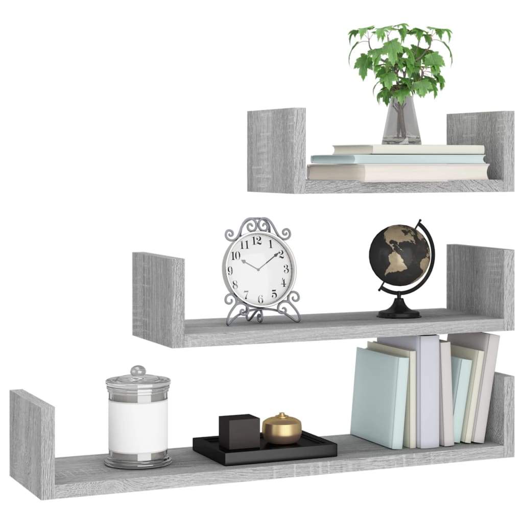 Mensole Espositive a Parete 3pz Grigio Sonoma Legno Multistrato | homemem39