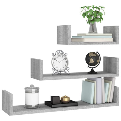 Mensole Espositive a Parete 3pz Grigio Sonoma Legno Multistrato | homemem39