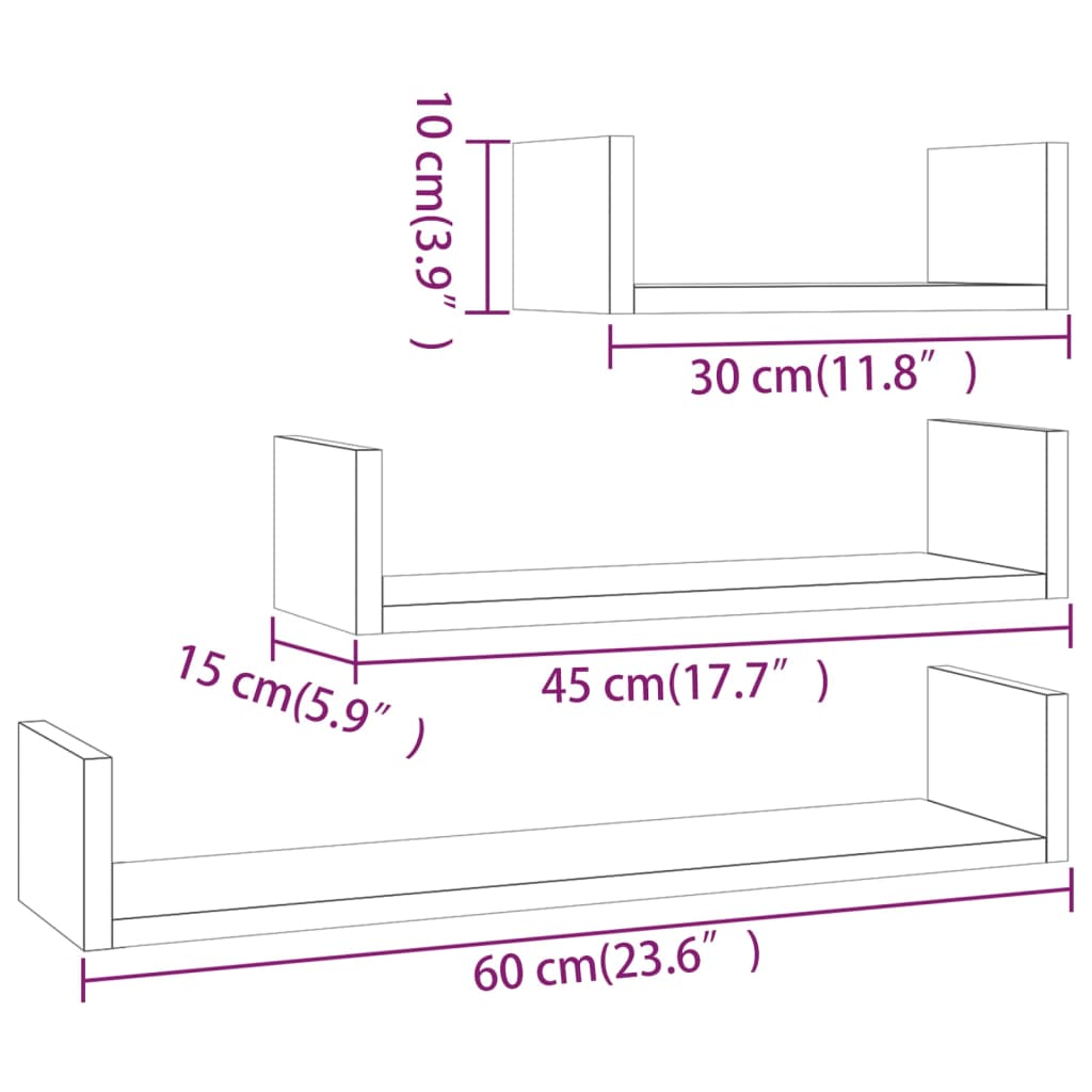 Mensole Espositive a Parete 3pz Grigio Sonoma Legno Multistrato | homemem39