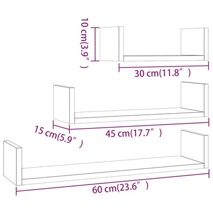 Mensole Espositive a Parete 3pz Grigio Sonoma Legno Multistrato | homemem39