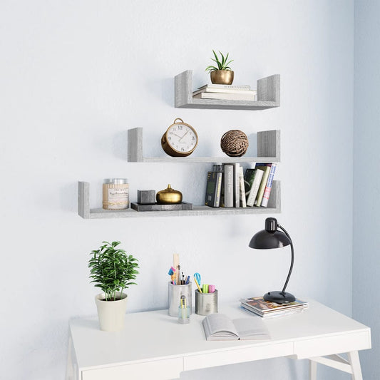 Mensole Espositive a Parete 3pz Grigio Sonoma Legno Multistrato | homemem39