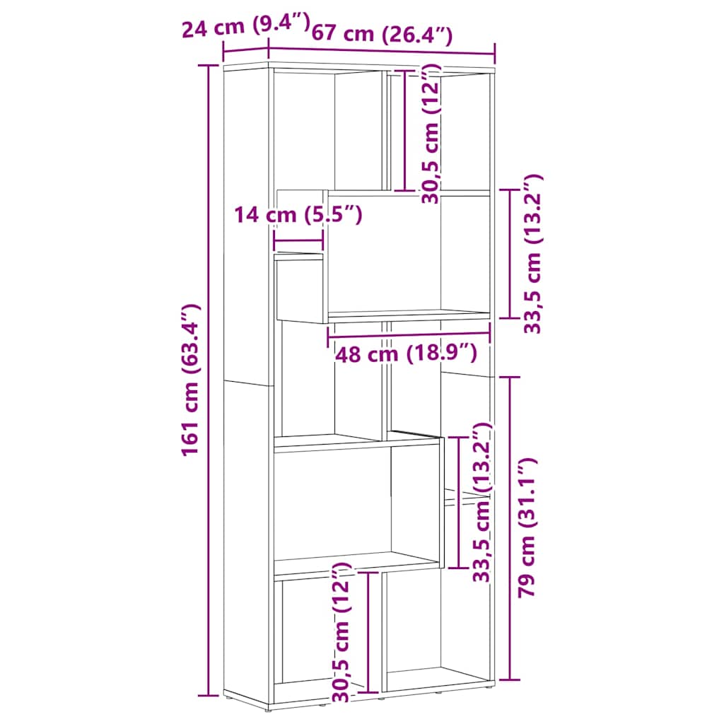 Libreria Grigio Sonoma 67x24x161 cm in Legno Ingegnerizzato
