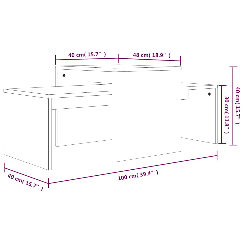Set Tavolini Salotto Rovere Fumo 100x48x40 cm Legno Multistrato