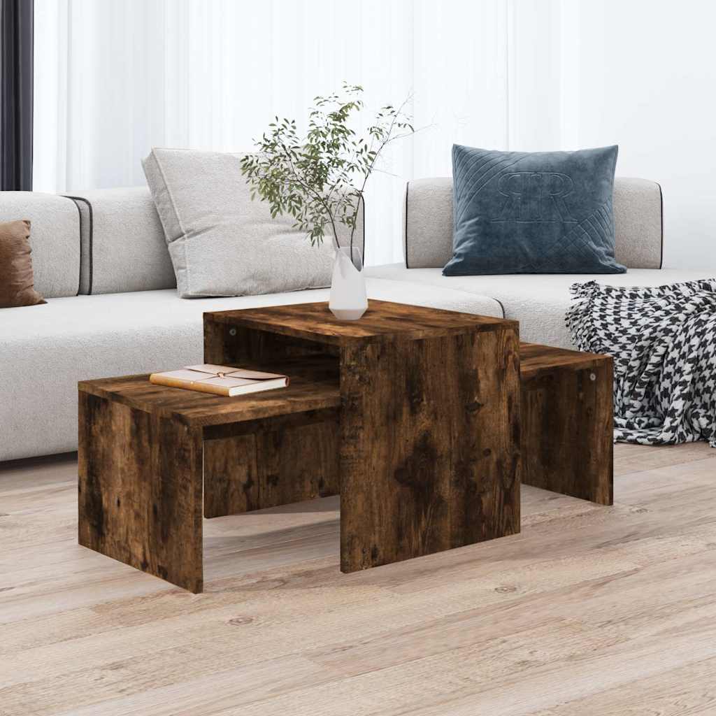 Set Tavolini Salotto Rovere Fumo 100x48x40 cm Legno Multistrato