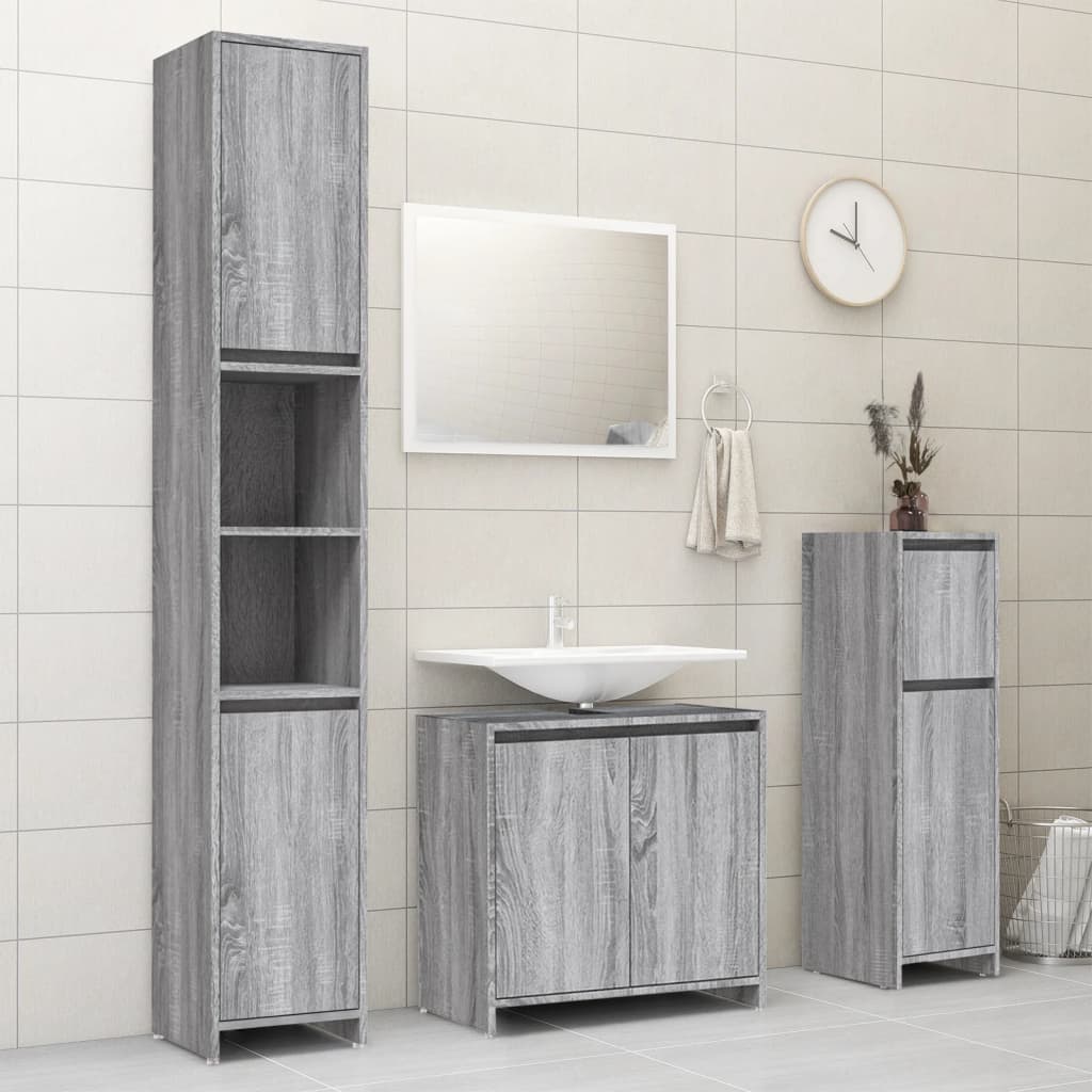 Armadietto Bagno Grigio Sonoma 30x30x95 cm in Legno Multistrato