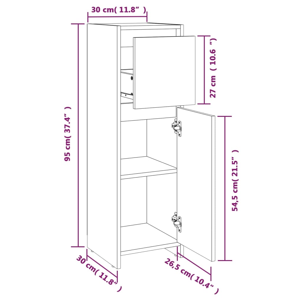 Armadietto Bagno Grigio Sonoma 30x30x95 cm in Legno Multistrato