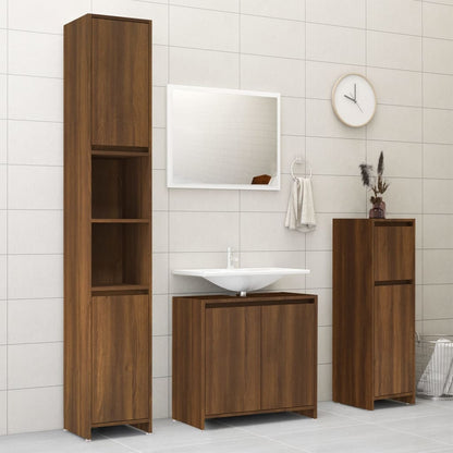 Armadietto Bagno Rovere Marrone 30x30x95cm in Legno Multistrato