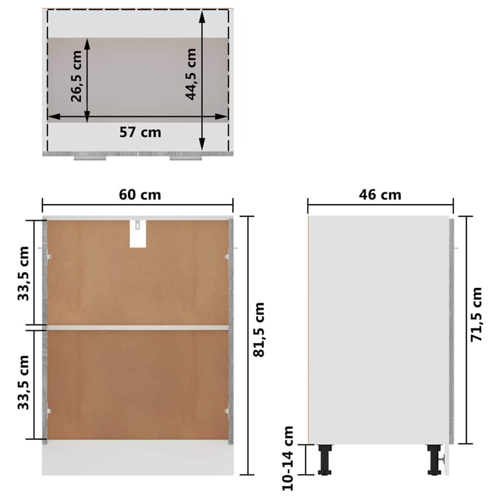 Mobiletto “Lyon” Grigio Sonoma 60x46x81,5 cm | homemem39