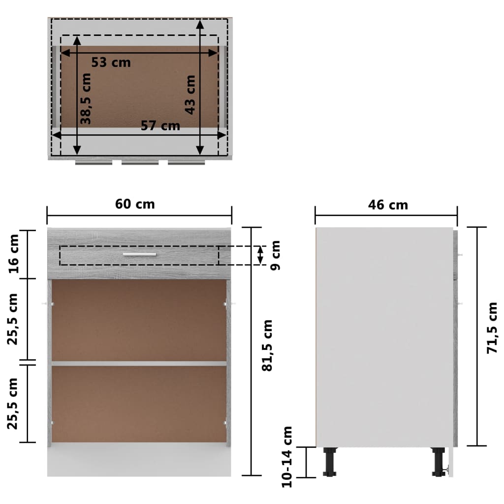 Mobiletto “Lyon” Grigio Sonoma 60x46x81,5 cm