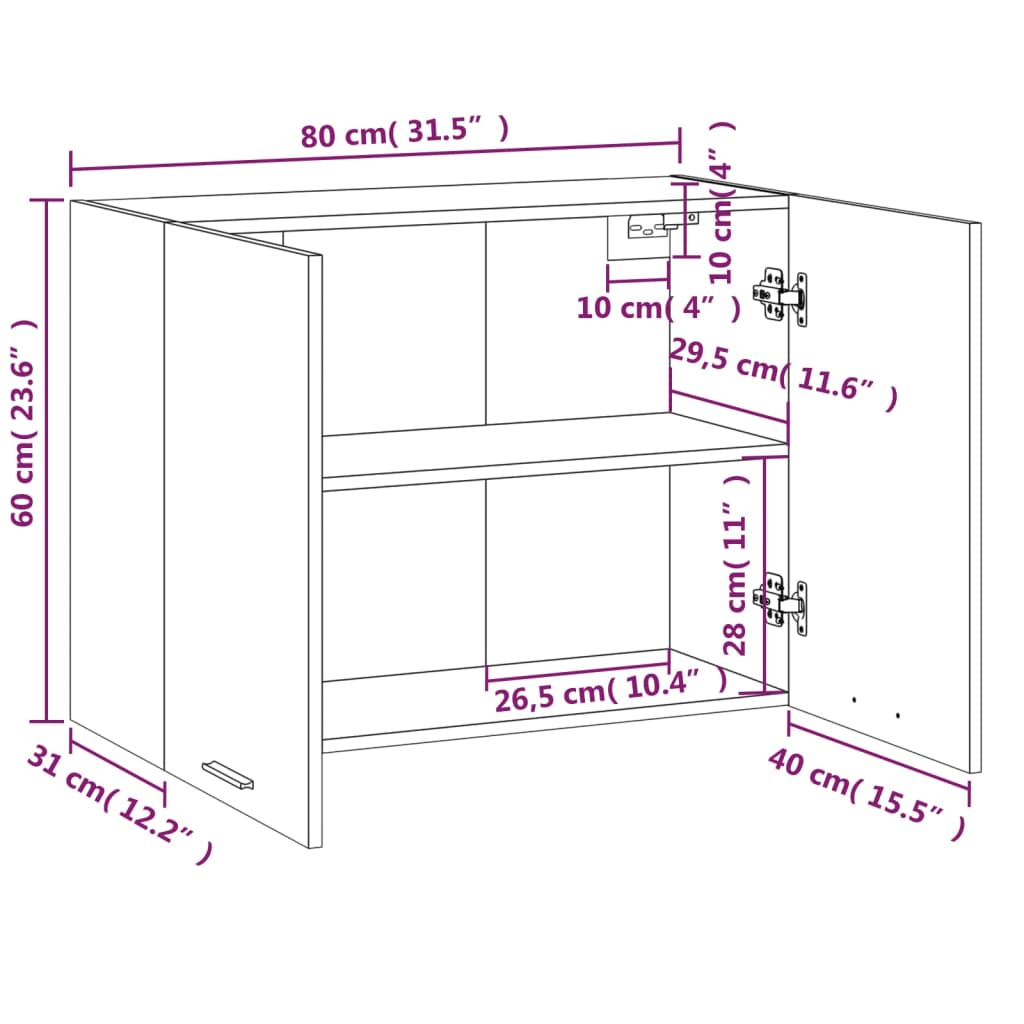 Mobile Pensile Rovere Fumo 80x31x60 cm in Legno Multistrato