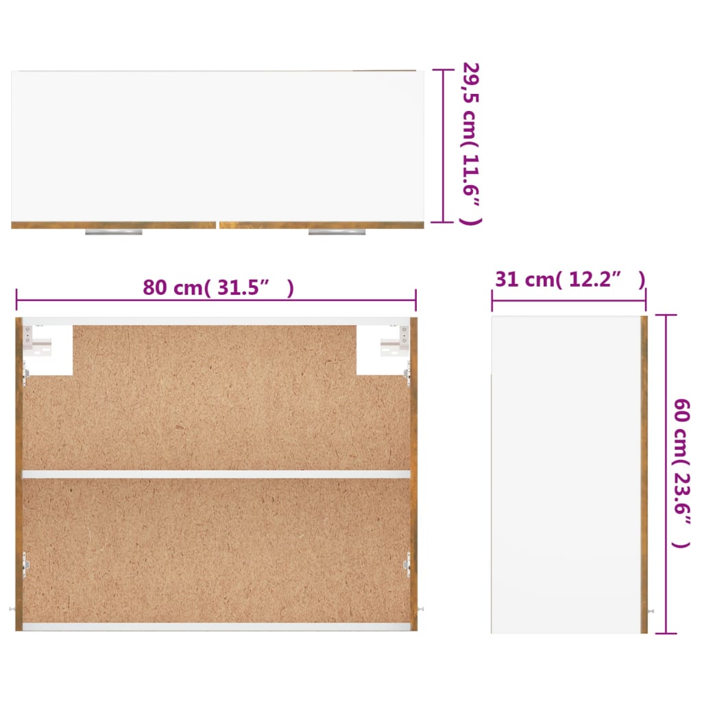 Mobile Pensile Rovere Fumo 80x31x60 cm in Legno Multistrato