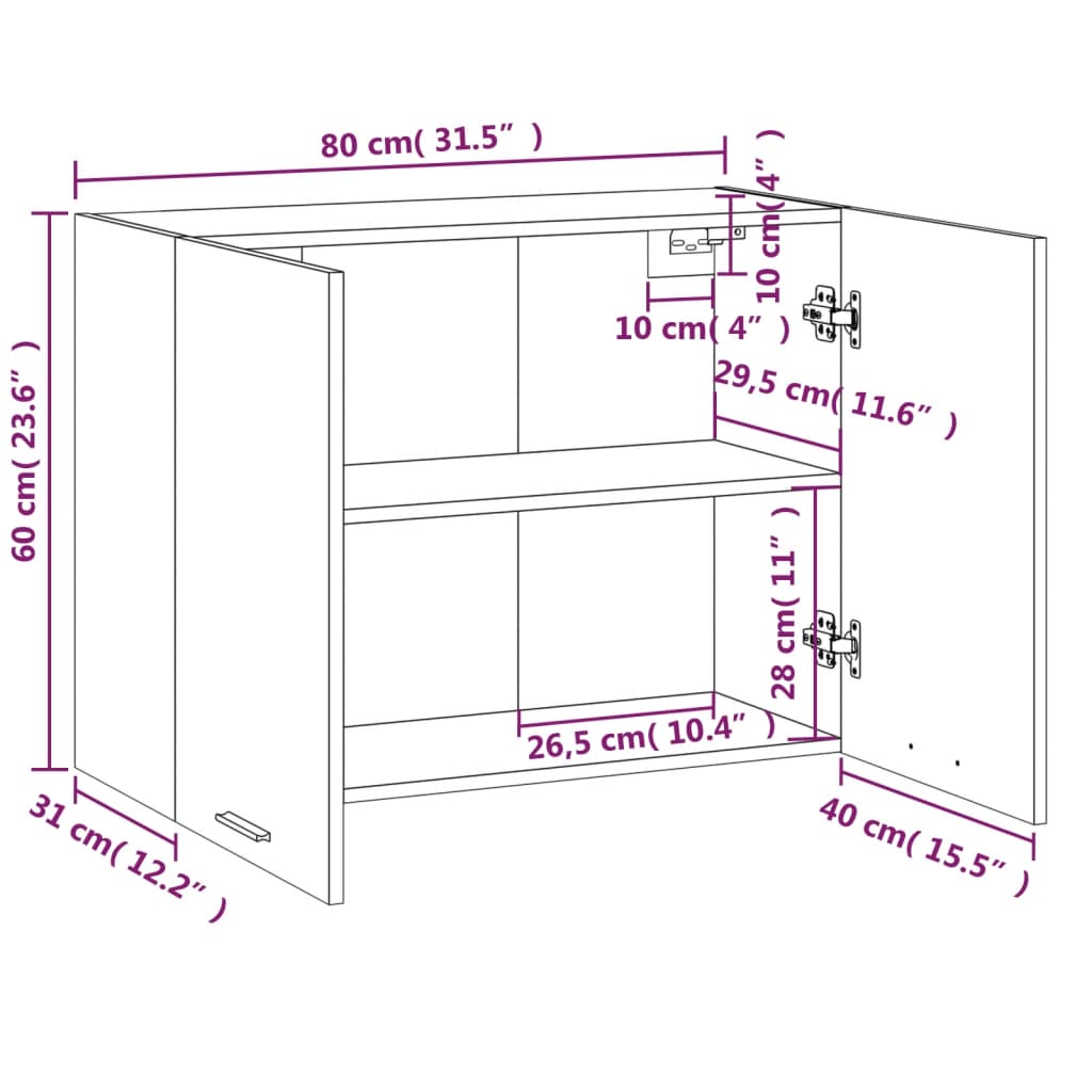 Mobile Pensile Grigio Sonoma 80x31x60 cm in Legno Multistrato