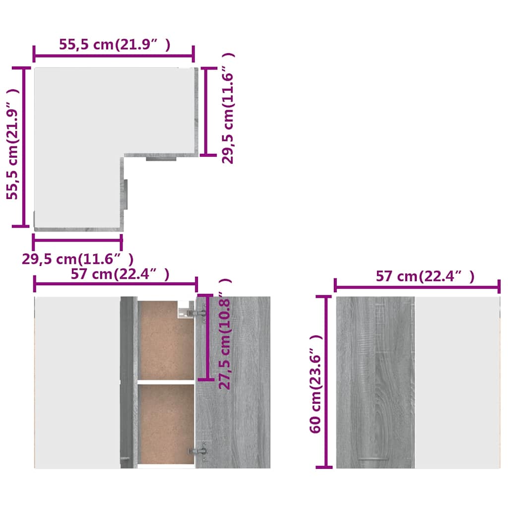 Mobile Pensile Angolo “Lyon” Grigio Sonoma 57x57x60