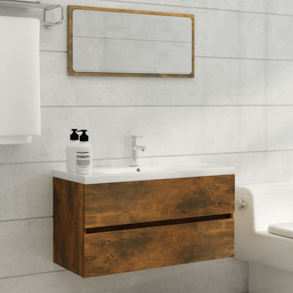 Mobile Sottolavabo Rovere Fumo 90x38,5x45 cm Legno Multistrato | homemem39