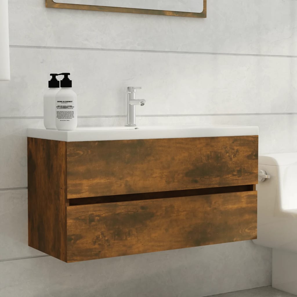 Mobile Sottolavabo Rovere Fumo 90x38,5x45 cm Legno Multistrato | homemem39