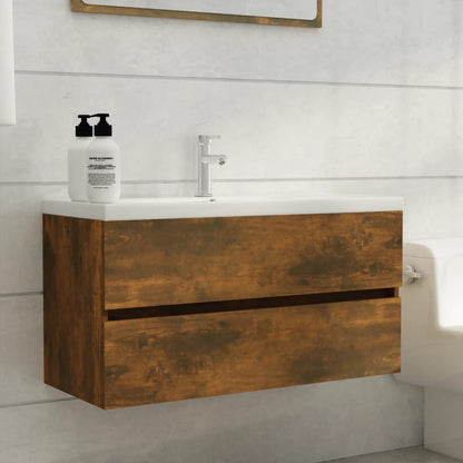 Mobile Sottolavabo Rovere Fumo 90x38,5x45 cm Legno Multistrato | homemem39