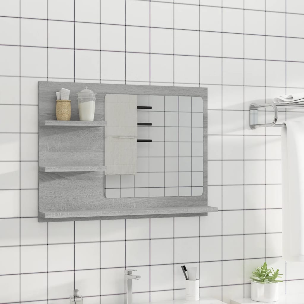 Specchio da Bagno Grigio Sonoma 60x10,5x45 cm Legno Multistrato | homemem39