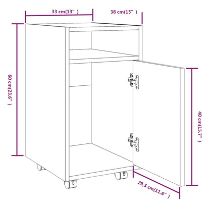 Mobiletto con Ruote Grigio Sonoma 33x38x60 cm Legno Multistrato