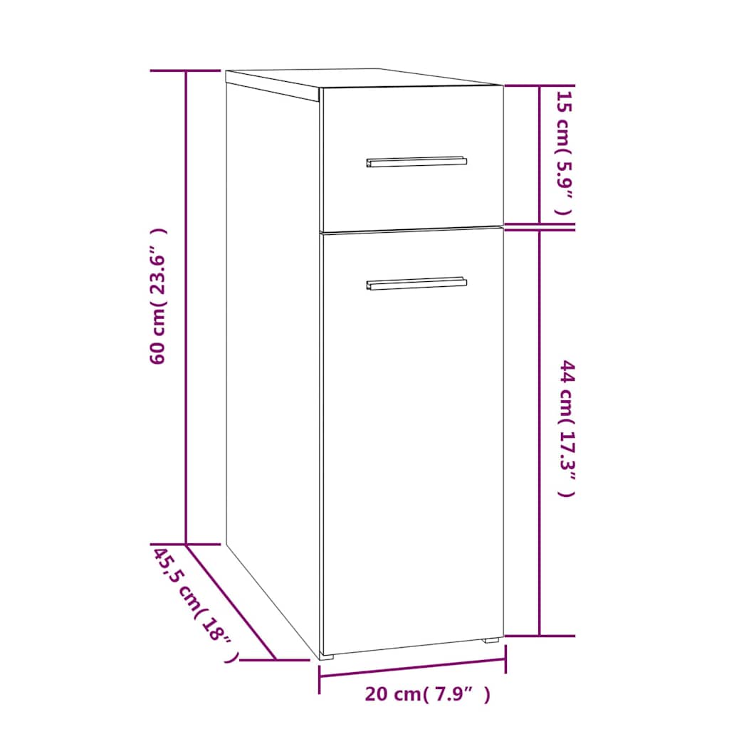 Mobile Farmacia Rovere Fumo 20x45,5x60 cm in Legno Multistrato