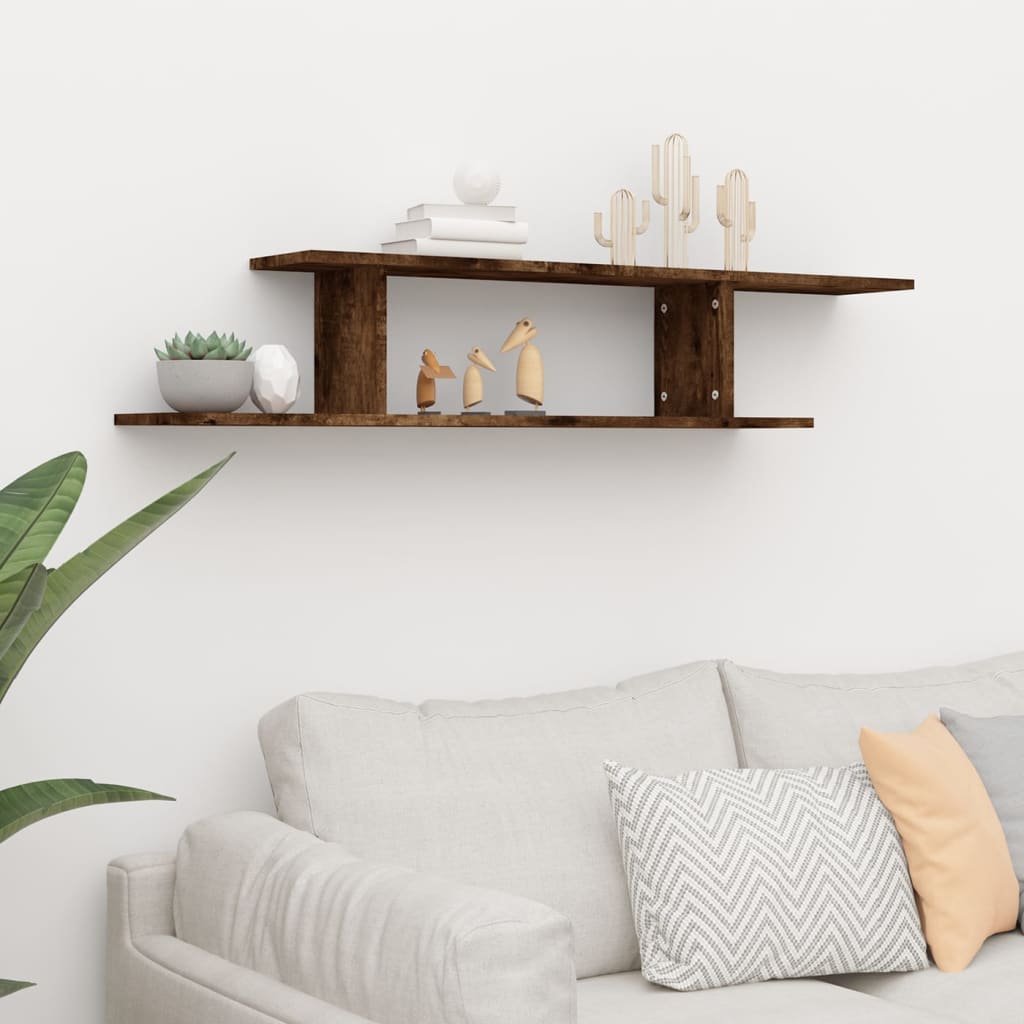 Scaffale TV a Parete Rovere Fumo 125x18x23 cm Legno Multistrato | homemem39