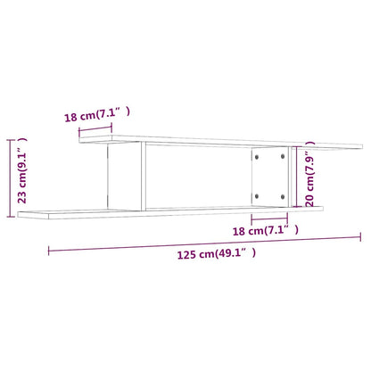 Scaffale TV a Parete Rovere Fumo 125x18x23 cm Legno Multistrato