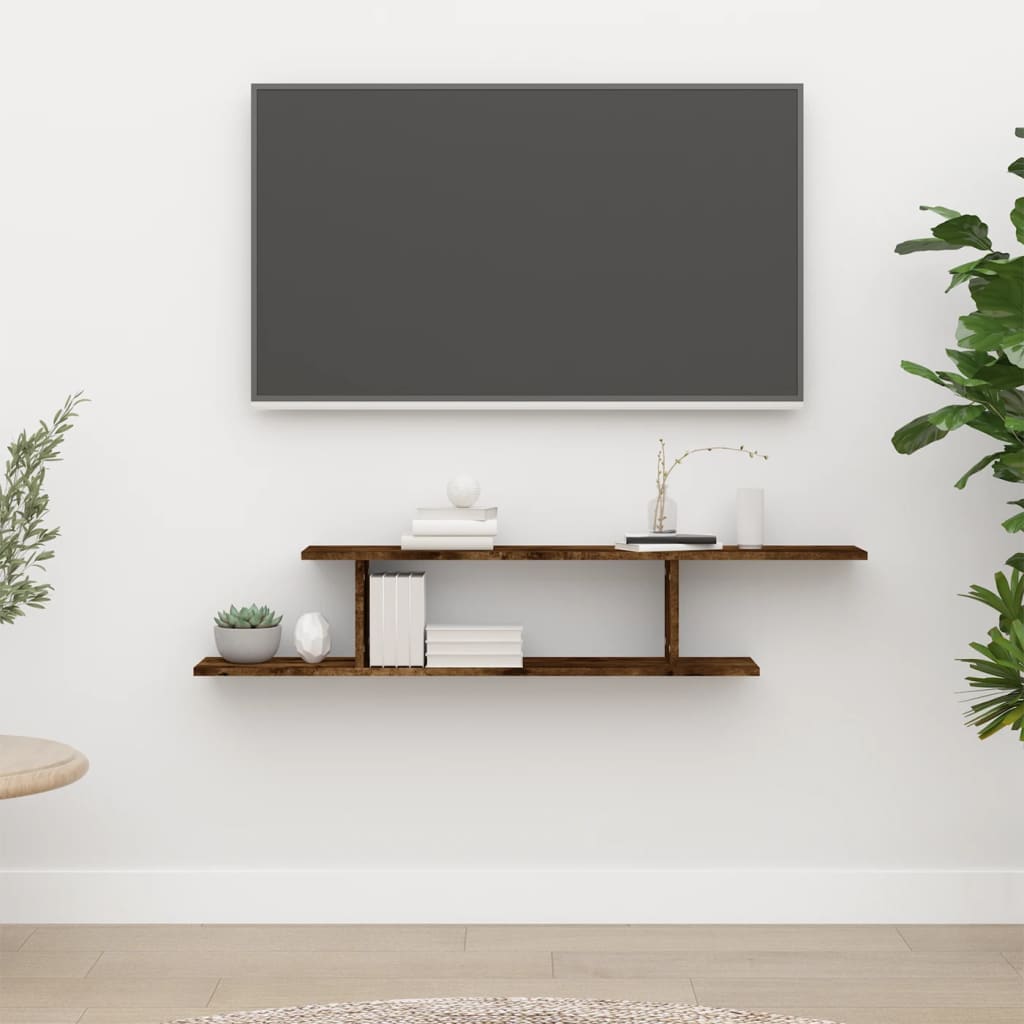 Scaffale TV a Parete Rovere Fumo 125x18x23 cm Legno Multistrato | homemem39