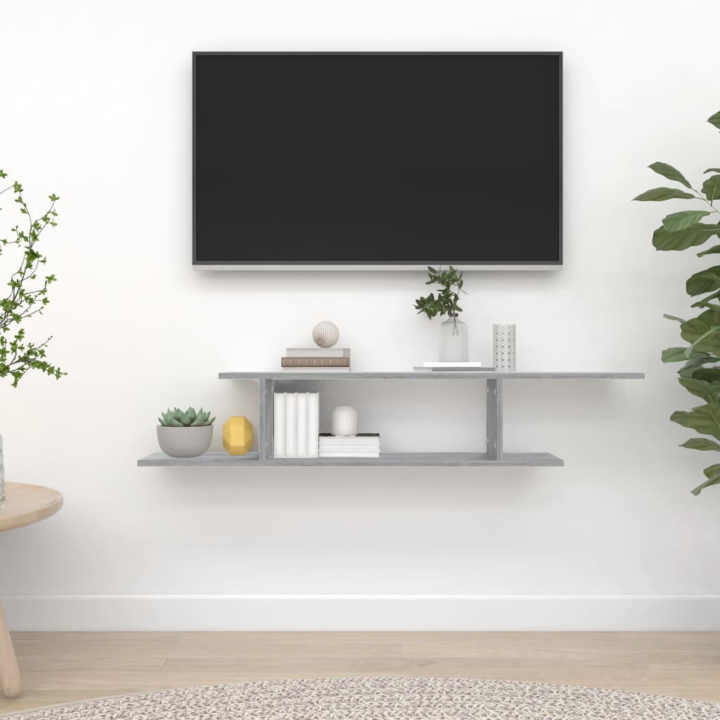 Scaffale TV Parete Grigio Sonoma 125x18x23 cm Legno Multistrato | homemem39