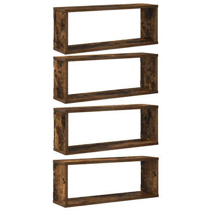 Mensole Muro Cubo 4pz Rovere Fumo 80x15x26,5 cm in Multistrato | homemem39