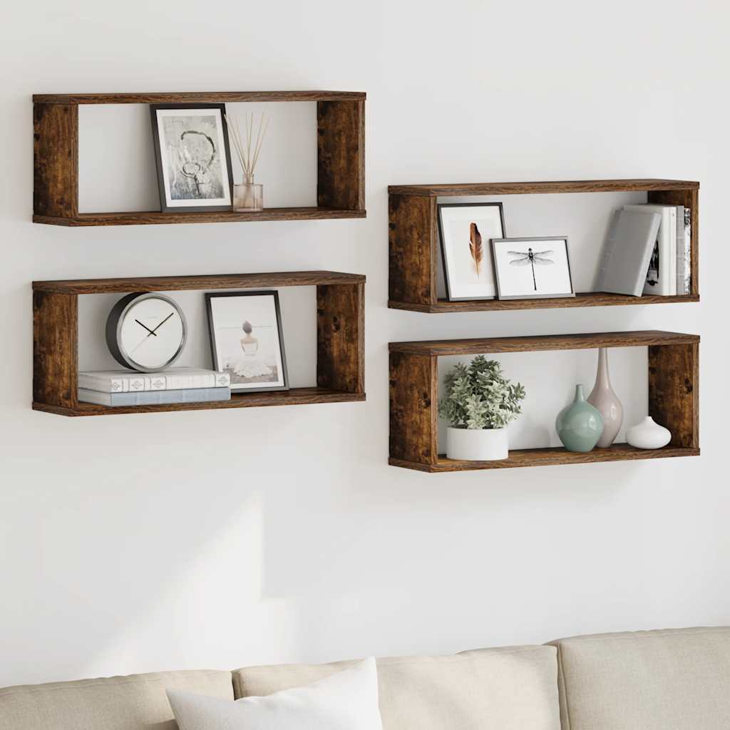 Mensole Muro Cubo 4pz Rovere Fumo 80x15x26,5 cm in Multistrato | homemem39