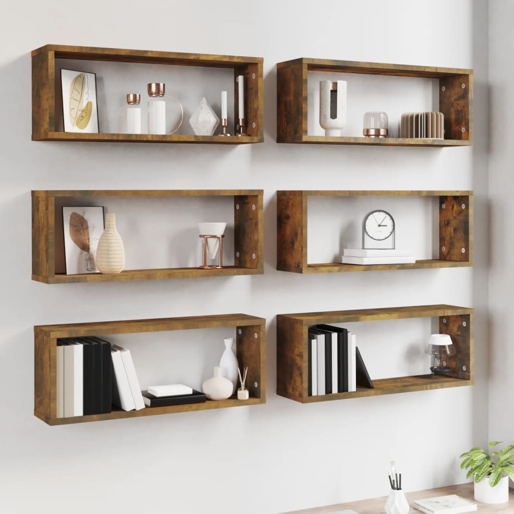Mensole Parete Cubo 6pz Rovere Fumo 60x15x23 cm in Multistrato | homemem39