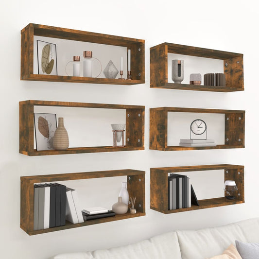 Mensole Parete Cubo 6pz Rovere Fumo 60x15x23 cm in Multistrato | homemem39