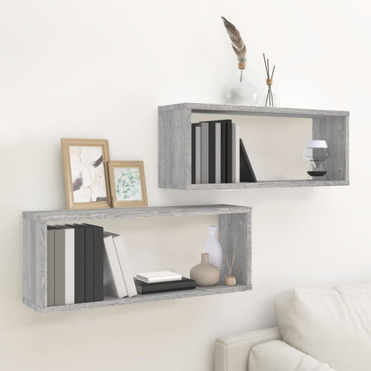 Mensole Cubo Muro 2 pz Grigio Sonoma 60x15x23 cm in Multistrato | homemem39