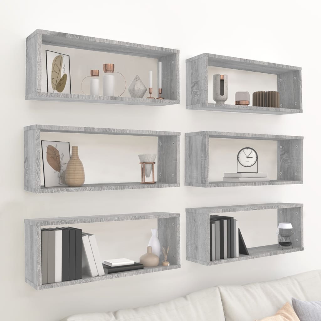 Mensole Cubo Muro 6 pz Grigio Sonoma 60x15x23 cm in Multistrato | homemem39