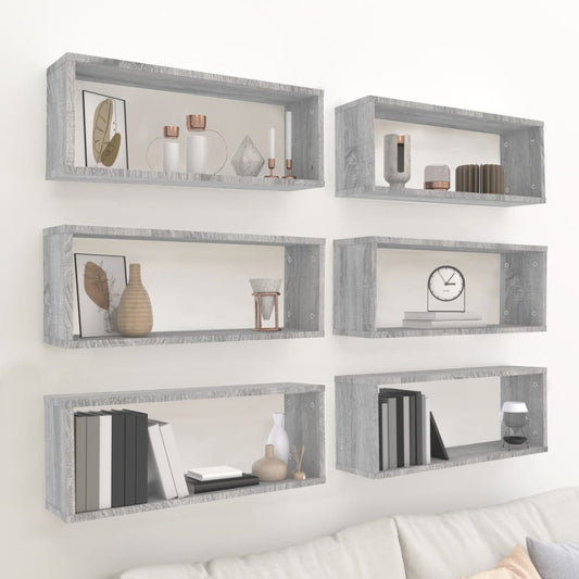 Mensole Cubo Muro 6 pz Grigio Sonoma 60x15x23 cm in Multistrato | homemem39