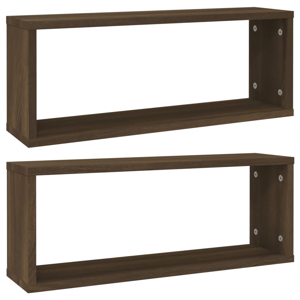 Mensole Cubo Muro 2pz Rovere Marrone 60x15x23 cm in Multistrato