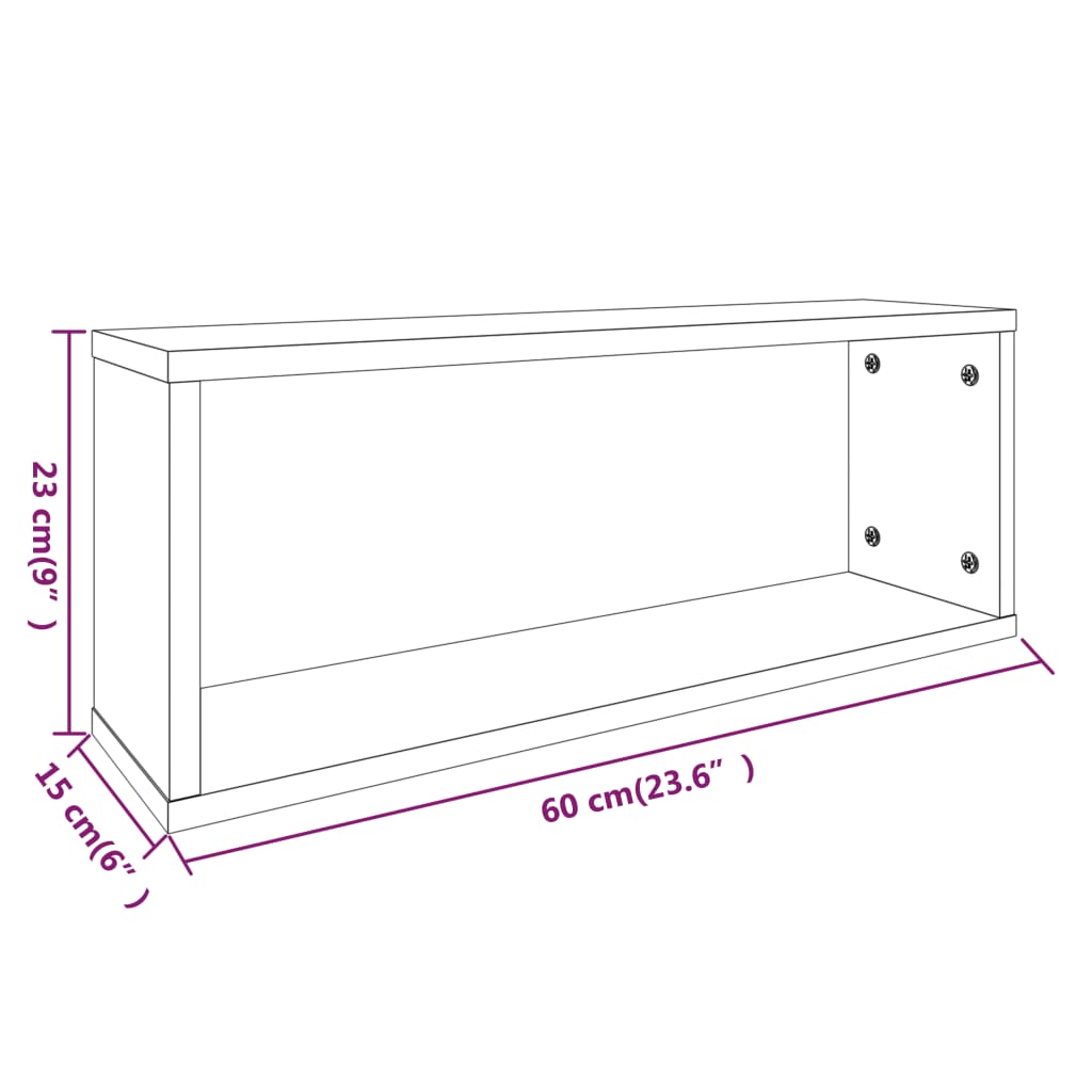 Mensole Cubo Muro 2pz Rovere Marrone 60x15x23 cm in Multistrato