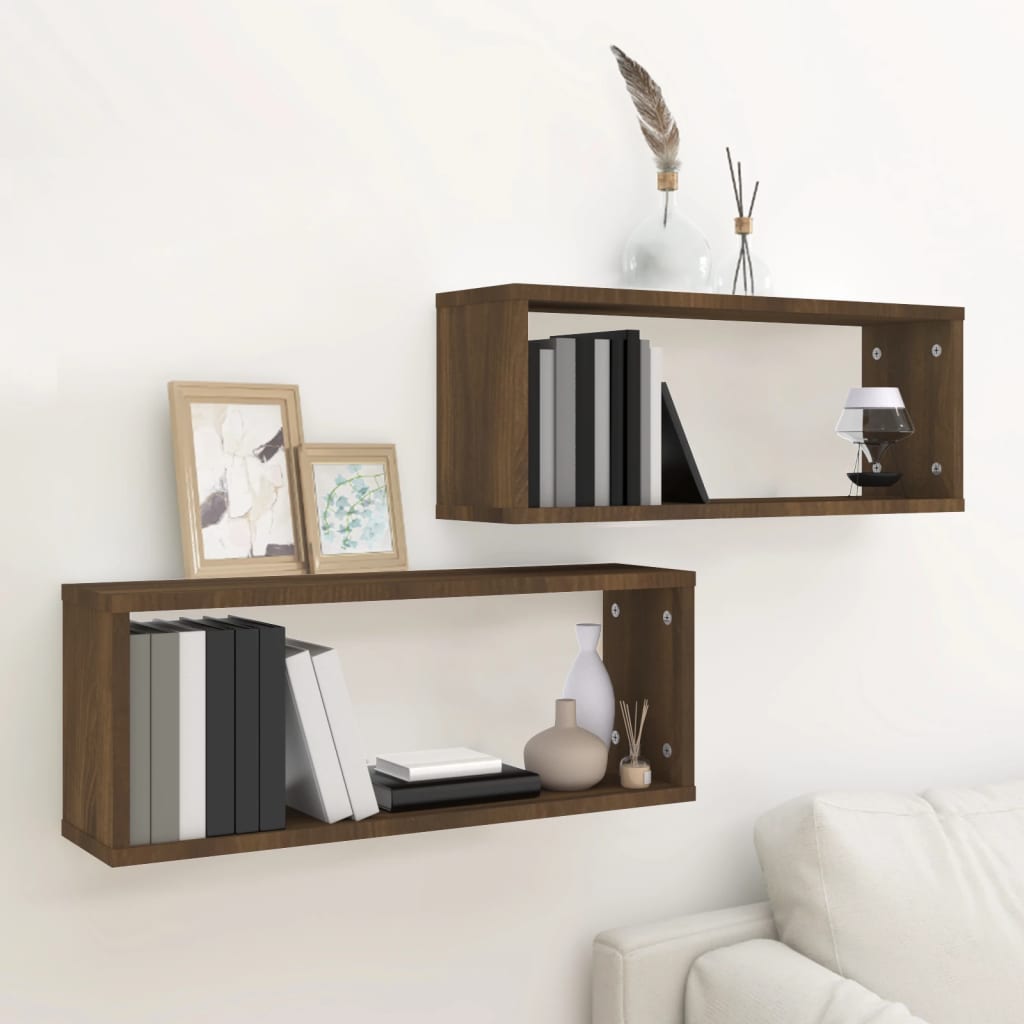Mensole Cubo Muro 2pz Rovere Marrone 60x15x23 cm in Multistrato | homemem39