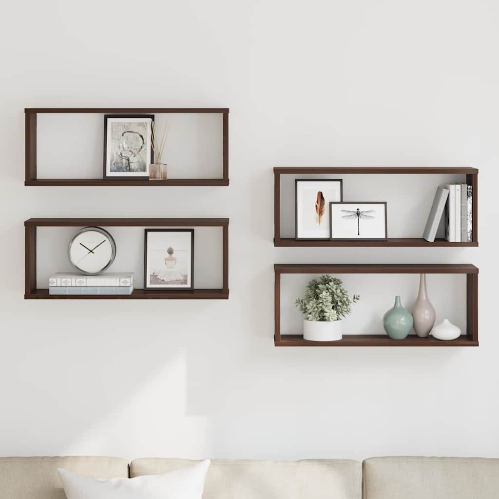 Mensole Cubo Muro 4pz Rovere Marrone 60x15x23 cm in Multistrato