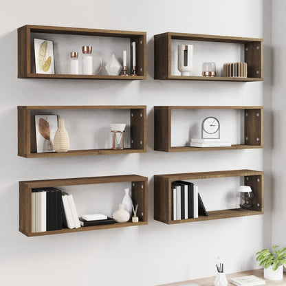 Mensole Cubo Muro 6pz Rovere Marrone 60x15x23 cm in Multistrato | homemem39