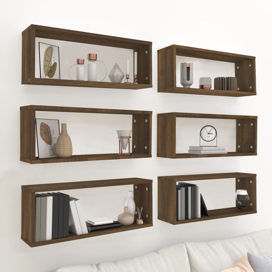 Mensole Cubo Muro 6pz Rovere Marrone 60x15x23 cm in Multistrato | homemem39