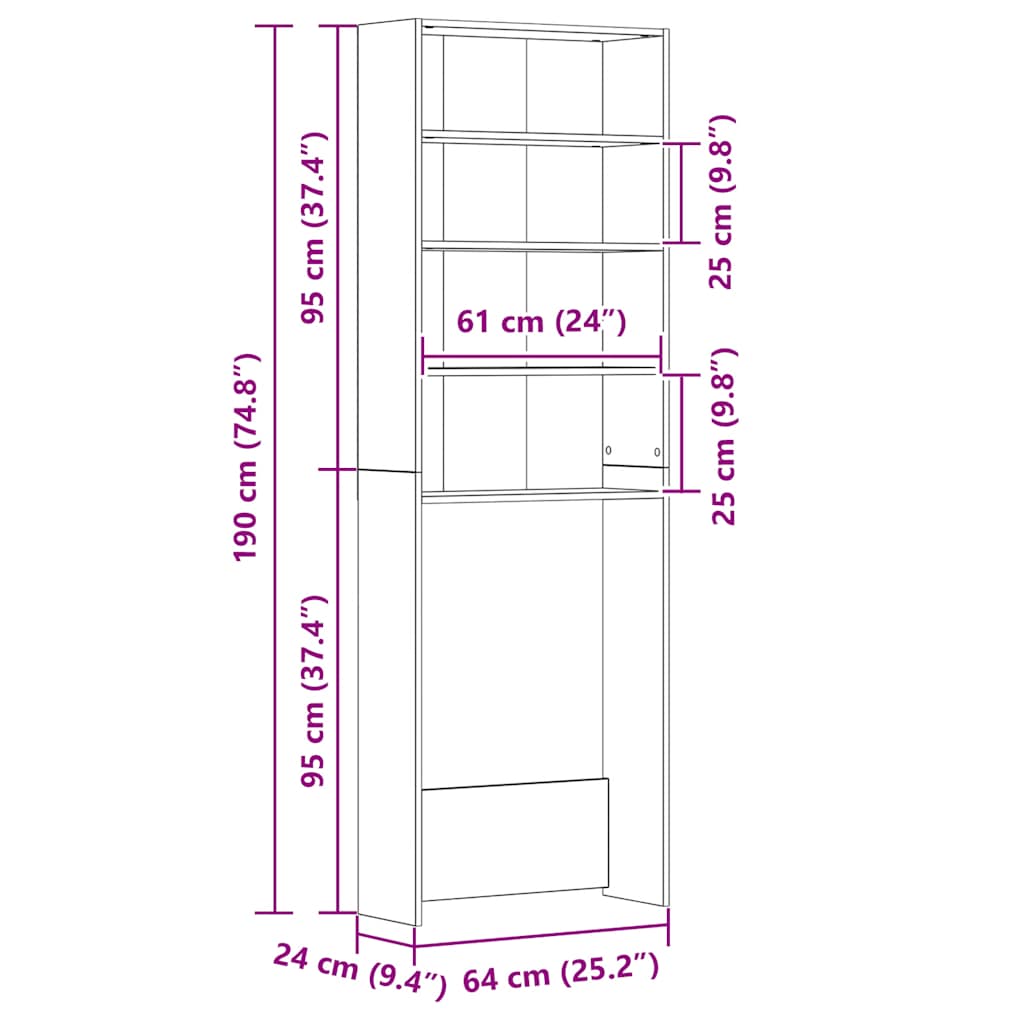 Mobile per Lavatrice Grigio Sonoma 64x24x190 cm - homemem39