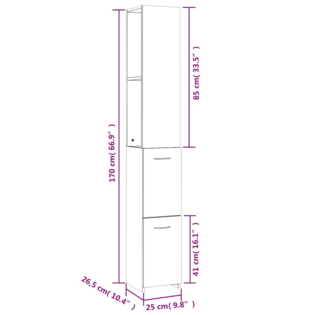 Armadietto Bagno Rovere Fumo 25x26,5x170cm in Legno Multistrato